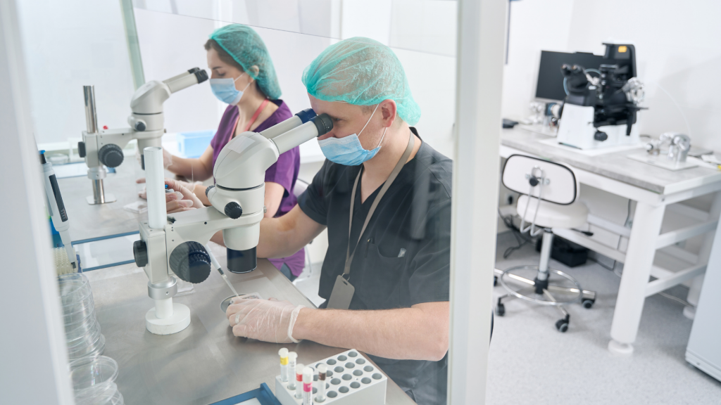 Medical technicians working at Lucina's state-of-the-art lab in San Diego
