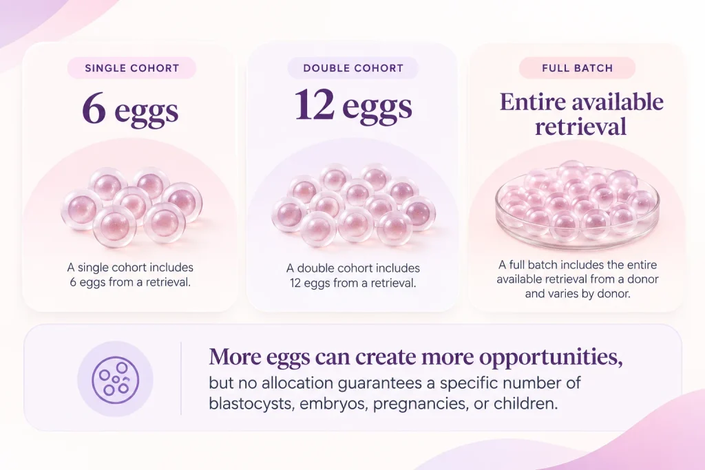 Lucina egg allocation options showing six eggs, 12 eggs, and a full donor retrieval.